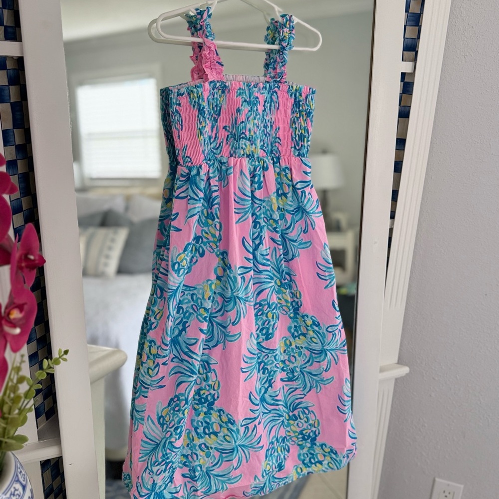 Lilly Pulitzer Girls Pink Blue Pineapple Smocked Sundress